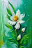 Placeholder: Ambrosia flower oil painting with knife technique on white and green background