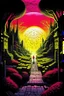 Placeholder: THE MOON HIDDEN SHADOWY beuracracy lost in the temple maze bright colors STYLE OF HIROKU OGAI