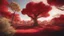 Placeholder: Wide-angle photorealistic fantasy landscape of unearthly delights, red tones, and acacia trees