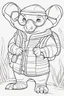 Placeholder: Outline art for cute coloring pages with armadillo with glasses, full body, white background, sketch style, only use outline, clean line art, no shadows and clear and well outlined.