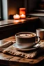 Placeholder: hot cup of coffee on cozy and warm kitchen table