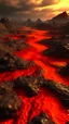 Placeholder: Hellscape mostly flatland with rocks and lava rivers, realistic