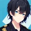 Placeholder: (masterpiece), (anime style), award winning, close up, centered, headshot, looking toward camera, messy black hair, young man, blue eyes, modern intricate background, dynamic lighting, depth of field, ultra detailed, (epic composition, epic proportion), 2D illustration, professional work, black clothes