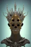 Placeholder: black male African alien, cracks in the voodoo head, wicked, diamond eyes, crown, blood, 8k, finely detailed, photo realistic, leopard style turquoise skull head gold dragon space alien rain skeleton gold tooth silver crown silver space suit spaceships