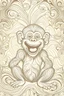 Placeholder: Outline art of laughing monkey with fancy sketch background