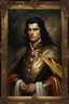 Placeholder: Gold framed painted portrait of a dark haired king with dark eyes, fantasy