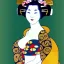 Placeholder: Retrato de cuerpo entero de una Geisha bella atlética voluptuosa vestida estilo de Gustav Klimt