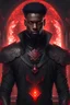 Placeholder: handsome black man, black clothes, glowing red eyes, high fantasy, portrait