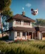 Placeholder: Cartoon pet with a smiley looking at a small house|mdjrny-v4 style| wide angle| intricate detailed| hyperrealistic| cinematic lighting| cinematic colors|hdr | unreal engine