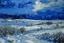 Placeholder: A dark blue tundra in winter season with falling snowflakes painted by Claude Monet