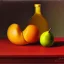 Placeholder: still life bottle half fruit