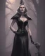 Placeholder: old evil queen in black leather gown, femme fatale, volouptous, busty, cleavage, angry, emperious, 8k resolution concept art portrait by Greg Rutkowski,