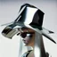 Placeholder: asymmetric futuristic chrome hat