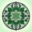 Placeholder: logo in a style of Mandala. Round. The logo depicts a mystical botanical motive. Thin lines. Ornament. Green