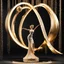 Placeholder: A magnificent golden and silver heart-shaped sign adorned with a stunning golden sphere encrusted with sparkling diamond clusters at its center, elegantly spinning in position,a girl statue standing pose