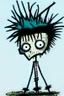 Placeholder: 2d drawing of a stickman, cool with punk hair, x eyes like in hangman, dead on stomach ,3d realistic in colour