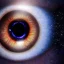 Placeholder: Photorealistic cyborg eye with the iris as a galaxy and the pupil as a black hole.