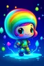 Placeholder: Cartoon space bioluminescent cute tiny rainbow chibi, macro art