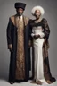 Placeholder: married couple of elderly dark-skinned, dressed in an epic diplomatic gowns