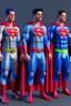 Placeholder: three men in different Balenciaga Superman's clothing, fashion plates, deconstructed tailoring, rendered in cinema4d –q 2 –ar 3:5