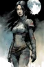 Placeholder: Stylized blood spatter with a Caucasian female samurai with short black hair. create in inkwash and watercolor, in the comic book art style of Mike Mignola, Bill Sienkiewicz and Jean Giraud Moebius, highly detailed, gritty textures,