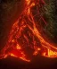 Placeholder: festive holiday Christmas tree surrounded by lava in a volcano