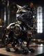 Placeholder: Mechanism cat robot,hyperrealism, masterpiece, expert, 8K, dramatic lighting, sharp focus, dark, black, steampunk