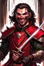 Placeholder: Strahd von Zarovich smiling, holding a bloodied sword