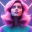 Placeholder: A portrait very beautiful woman ,smiling, longs hairs, atmospheric, realistic, cinematic lighting, pink blue light, 8k, galactic atmosphere, flowers