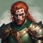 Placeholder: Bloodied and bandaged, they slump with heavy, pained movements. Bloodshot eyes with dark circles betray their exhaustion, while pale, sweaty skin reflects their struggle. Flos is over six feet high and has golden-red hair with slightly faded colors and a beard. He has emerald-green eyes. King ornate armour