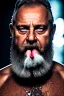 Placeholder: extreme close up photography, dirty burly chubby sicilian ugly strong 55 years old redneck man with the tongue out , full of splashing milk in the face dripping on the beard, with dirty tank top, emotional eyes, manly chest, photo, Canon EOS, lens 35mm, natural lights, 8K, in the morning -