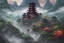 Placeholder: digital paint style, HD, detailed, colourful, Epic, fantasy Imperial China, epic mountains with lush greenery, fog and a pagoda, epic fantasy, cool