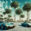 Placeholder: 1980's aesthetic vaporwave palm trees and spheres and Porsche