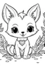 Placeholder: cute coloring page, sketch style, cute baby fox in the wood, cartoon, white and black, withe background, no shadows, outline.