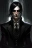 Placeholder: the dark butler, young elf with dark hair, dark clothes, shadow magic, expressive eyes