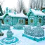 Placeholder: A mint colored snow covered Christmas themed Viking village designed in Mayan architecture painted by Keith Haring