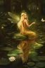 Placeholder: Fairy Princess, long blonde hair,long golden hair, Fairy crown ,fairy, fairy wings, mushrooms ,sparkle,waterlilies,flawless feet,Lilly of the valleys