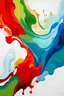 Placeholder: The image is an abstract painting with a white background. The painting is composed of a variety of colors, including blue, red, orange, yellow, green, and red. The colors blend together in a fluid and fluid manner, creating a sense of movement and energy. The blue is on the left side of the painting, with a hint of green on the right side. The red is in the center, with the yellow and orange stripes radiating outwards. The green is on top of the blue, and the red is at the bottom. The overall e