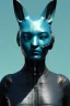 Placeholder: Medium Close Up Portrait, Front image. cyberpunk, rabbit mask, Italian woman, cyan short hair. latex, carbon suit. Cyan, black, blue, color. Akira style. Color background, photo studio. Avatar image, highly detailed, concept art, smooth, unreal engine 5, god rays, ray tracing, RTX, lumen lighting, ultra detail, volumetric lighting, 3d, finely drawn, high definition, high resolution.