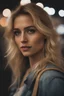Placeholder: beautiful realistic photo of a woman with blonde hair, realisitic, selfie, realistic skin, pores, high detail, sharp focus, cinestill t, (at night), f, award winning, shallow depth of field, fujifilm xt, mm, film grain