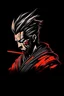 Placeholder: Create animated samurai with hair holding hair style in black background with bloody color