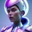 Placeholder: woman, rounded face, blue, round helmet, decorative color feathers, retro futuristic, latex coat, soft color, highly detailed, art stations, concept art, smooth, unreal engine 5, god rays, ray tracing, RTX, lumen lighting, ultra detail, volumetric lighting, 3d, finely drawn, high definition, high resolution.