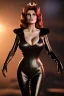 Placeholder: Raquel Welch as evil queen in black leather gown, angry, busty, curvey, cleavage, unreal 5, octane render, cinema4d, dynamic lighting, dramatic lighting, 4k, redshift render, highly detailed, hyper realistic