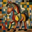 Placeholder: a colorful horse painted by pablo picasso (cubism)