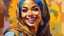 Placeholder: acrylic illustration, acrylic paint, oily sketch, (arab woman, smile), detailed, by [Todd Schorr | Iryna Yermolova | Conor Harrington]