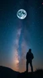 Placeholder: Busch style a man is Watching the stars at night , one planet is glowing