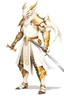 Placeholder: Full Body, White Dragonborn, Monk Knight, Fighter Pose, White and Gold outfit colour theme