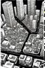 Placeholder: Tokyo city view from very above. top view, manga style, black and white