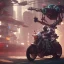 Placeholder: cyberpunk far way man in kaneda bike,robotic arm, highly detailed global illumination, detailed and intricate environment, octane