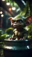 Placeholder: close up portrait of a gremlin mode a bucket in dark lit reflective wet jungle metallic hall dome hotel tunnel, in the style of a game,bokeh like f/0.8, tilt-shift lens 8k, high detail, smooth render, down-light, unreal engine, prize winning